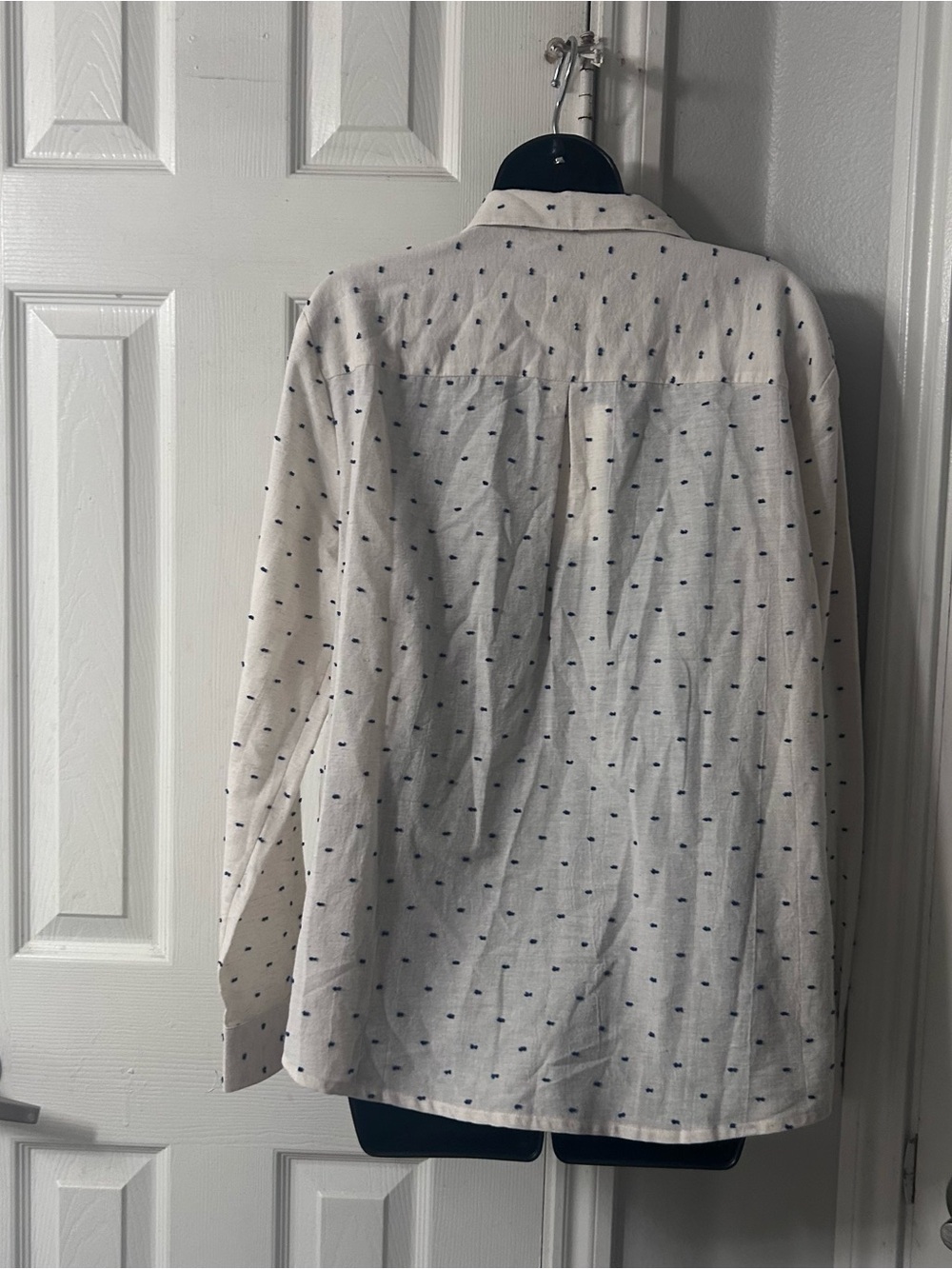 Sezane 'Tomboy' Shirt in Plumetis Ecru/Blue NWT sz 44/US 12 - Picture 6 of 12